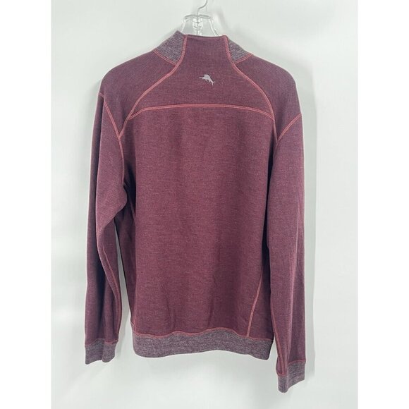 Tommy Bahama Reversible Quarter Zip Pullover Sweater Maroon Gray Cotton Tencel M - Picture 2 of 4